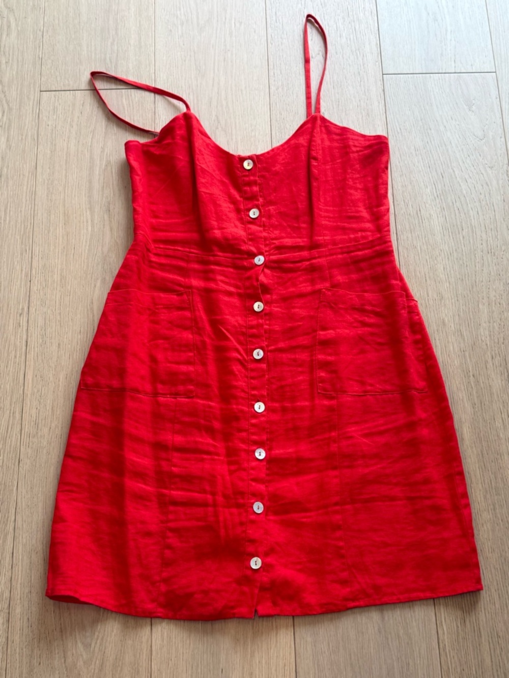 Cynthia Rowley 100% Linen Red Button Front Mini Dress Size 12 ❤️